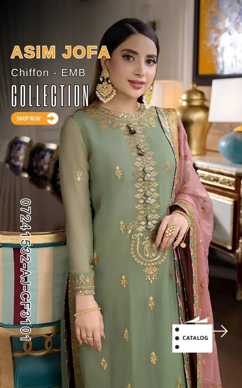 ASIM JOFA ⏐ 07241532-AJ-CF3101 ⏐ CHIFFON FABRIC ⏐ EMBROIDERED