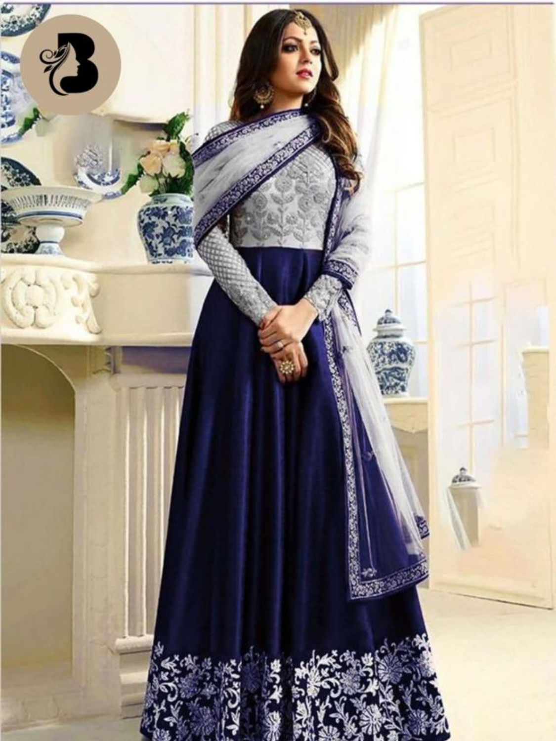 INDIAN CHIFFON MAXI with Net embroidery Dupatta (master replica) Code MD 64