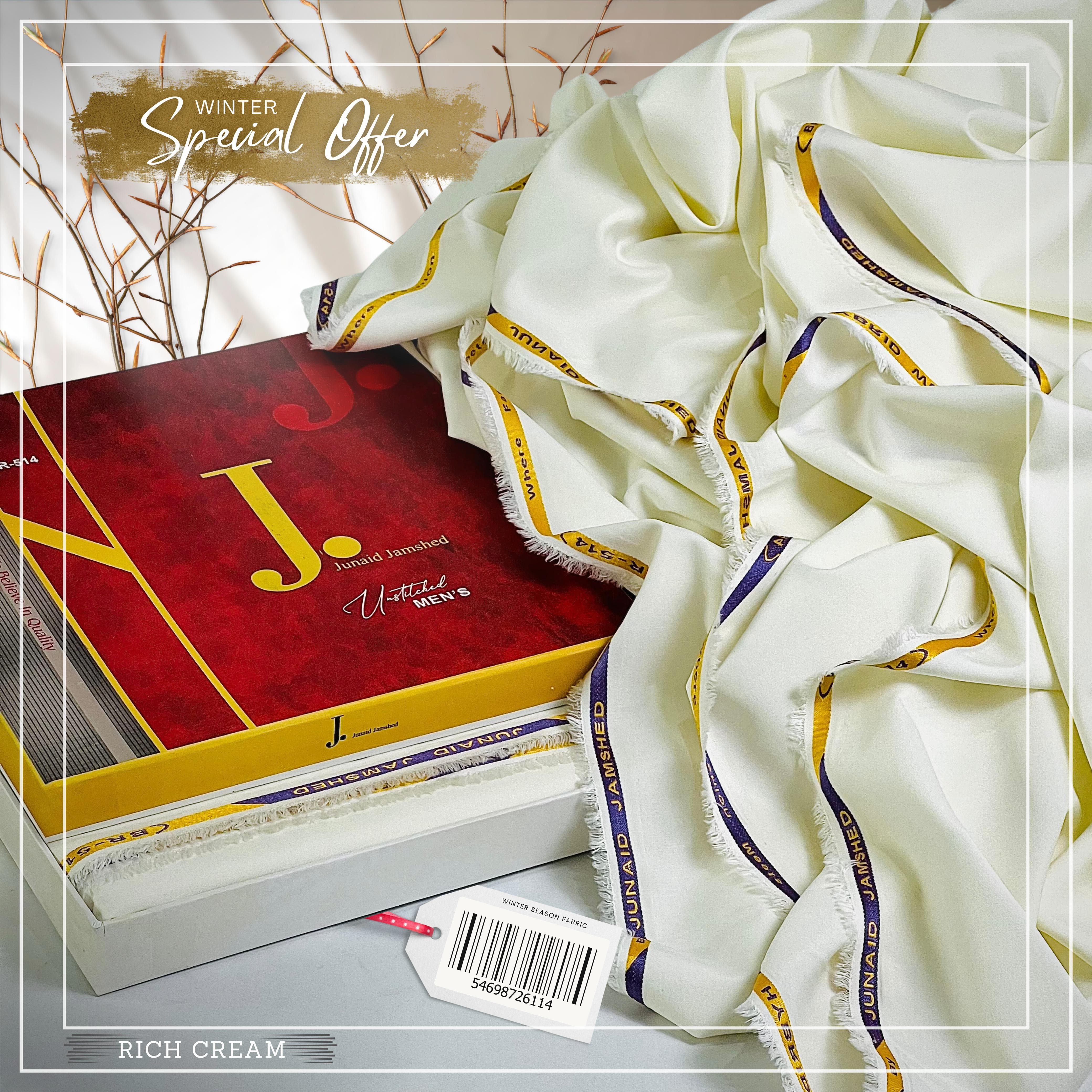 JUNAID JAMSHED - Rich Cream - ( Unstitched ) Shalwar Kameez ( Four Season )