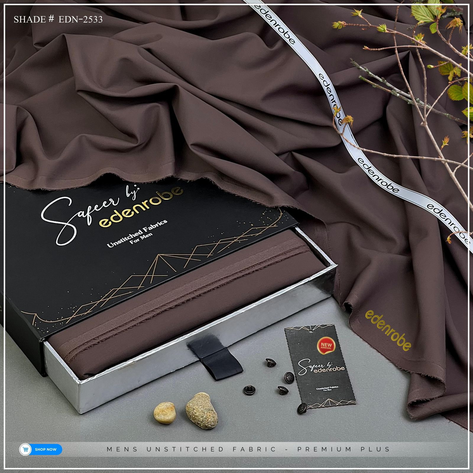 EDENROBE MEN Unstitched Wash & Wear Shade- 33 ( Berry Tone )