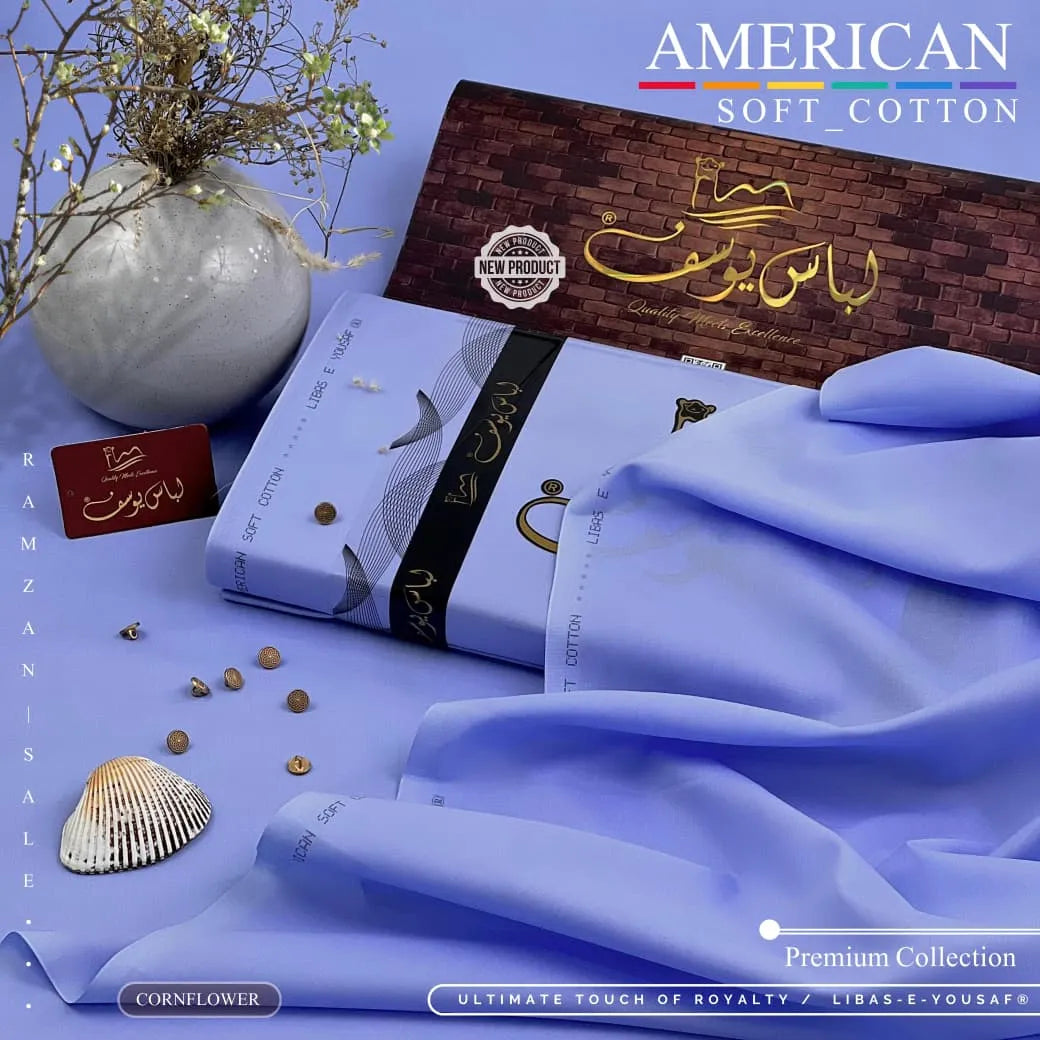 AMERICAN SOFT COTTON | UNSTITCHED | CORNFLOWER