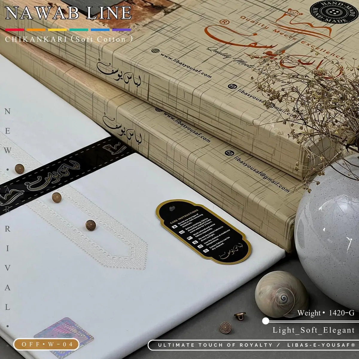 NAWAB LINE – CHIKANKARI | Libas-e-Yousaf - Soft Cotton | Off White 04