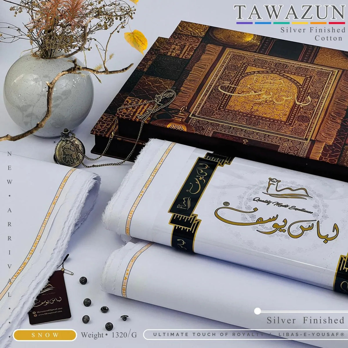 TAWAZUN | Libas-e-Yousaf - Silver Refined Finish Cotton | SNOW