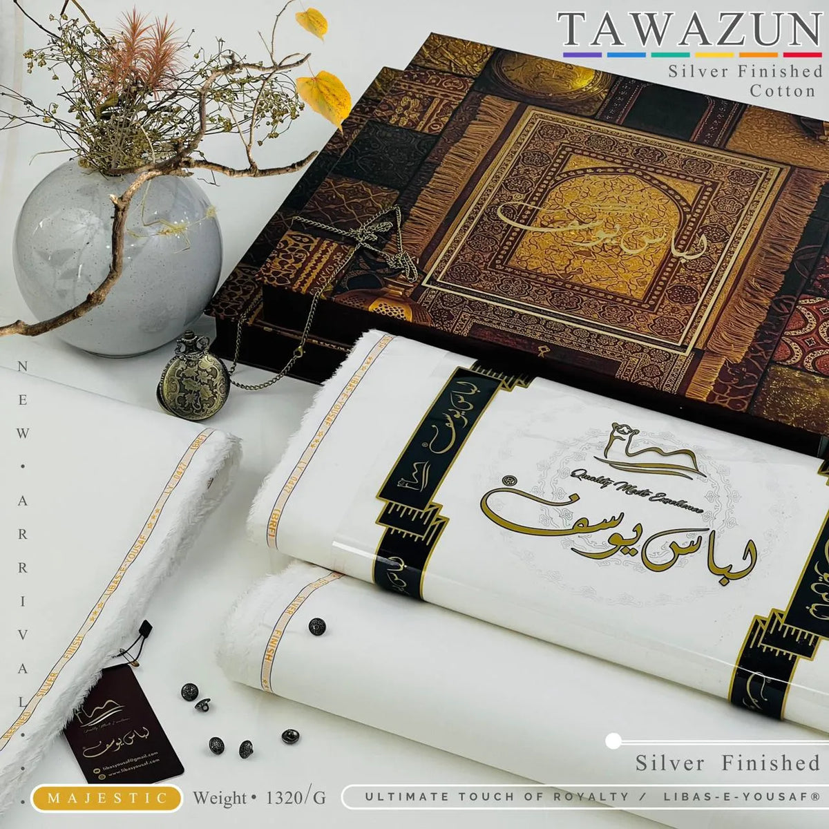 TAWAZUN | Libas-e-Yousaf - Silver Refined Finish Cotton | MAJESTIC