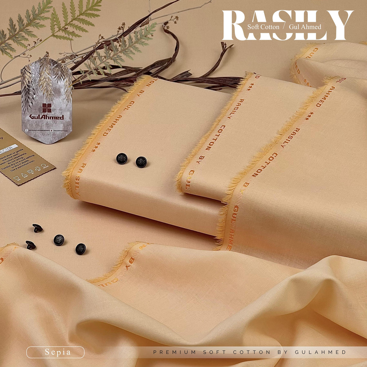 RASILY GULAHMAD Soft Cotton Unstitched (Sepia)