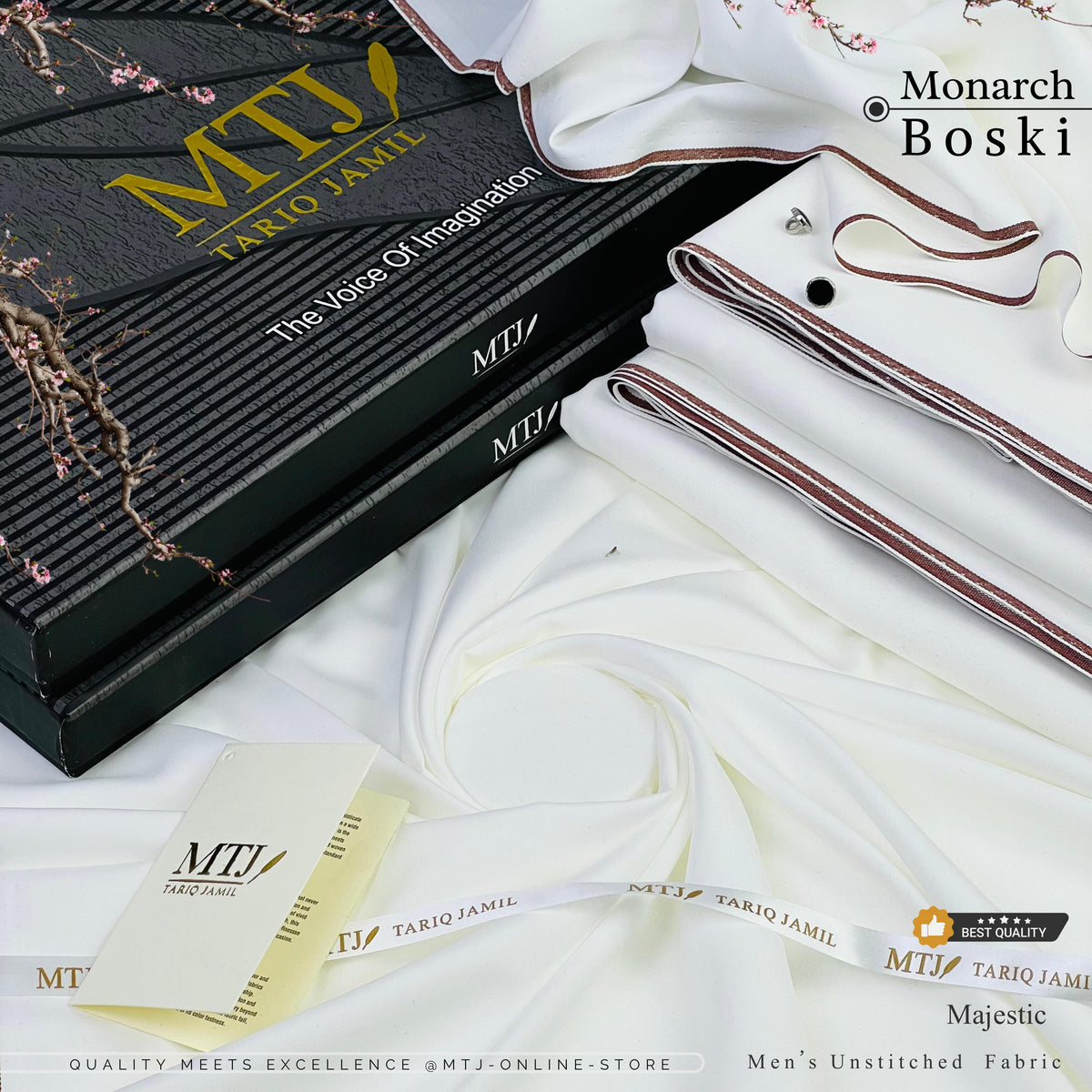 MTJ Monarch Boski ⏐ PEARL WHITE( Unstitched ) Suit