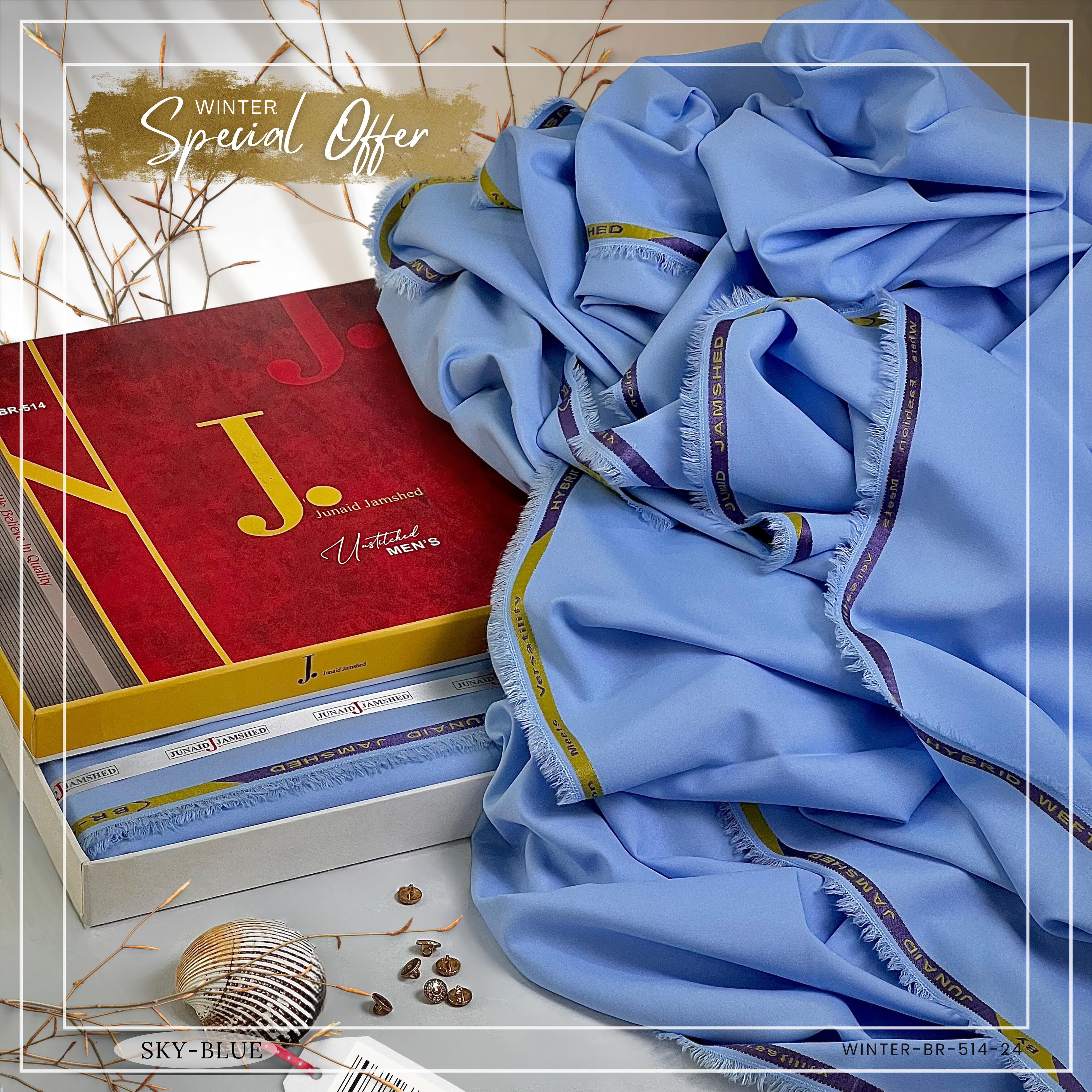 JUNAID JAMSHED - Sky Blue - ( Unstitched ) Shalwar Kameez ( Four Season )