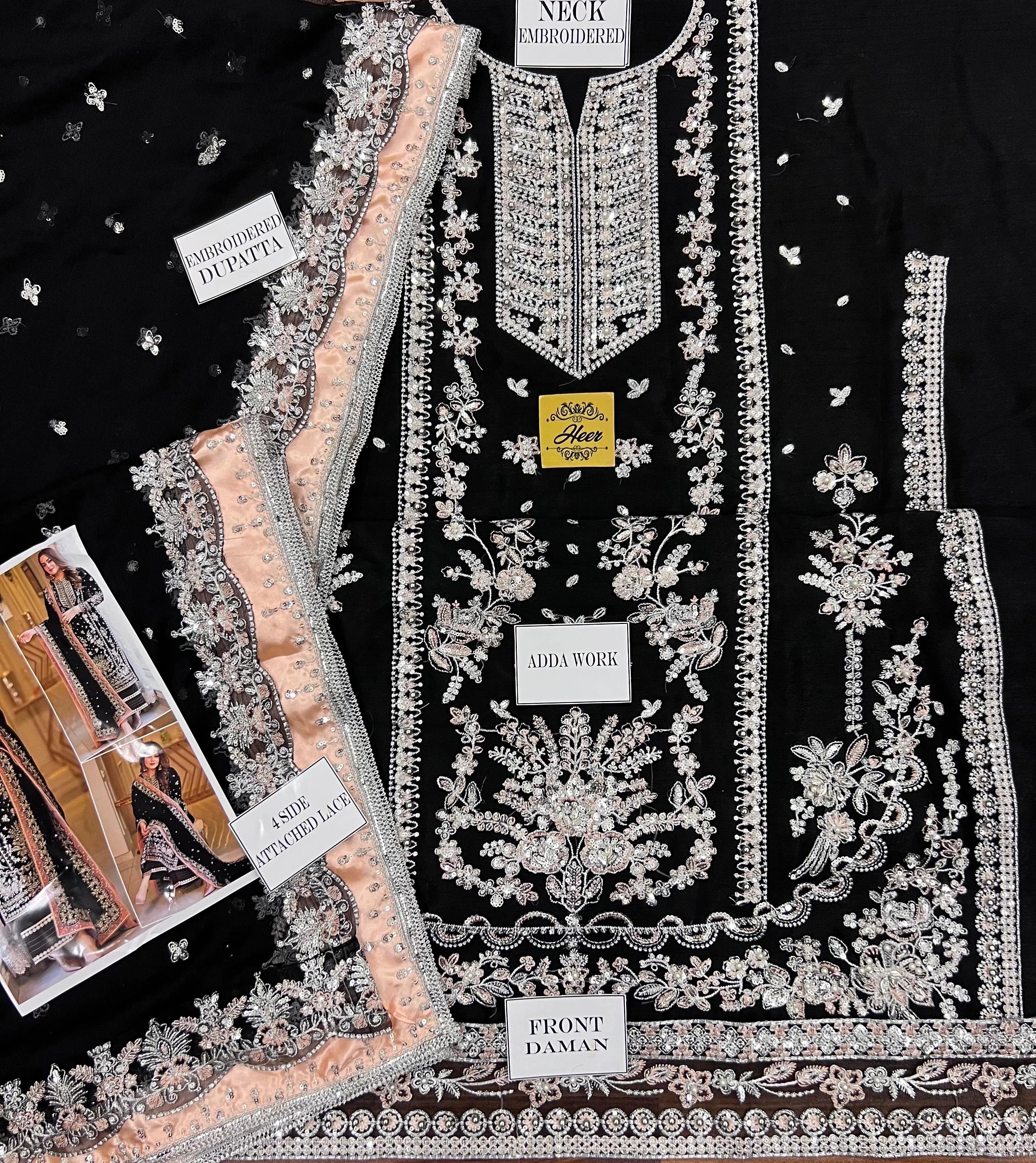 Aneela’s Luxury Embroidered Lawn Wedding Suit – Black