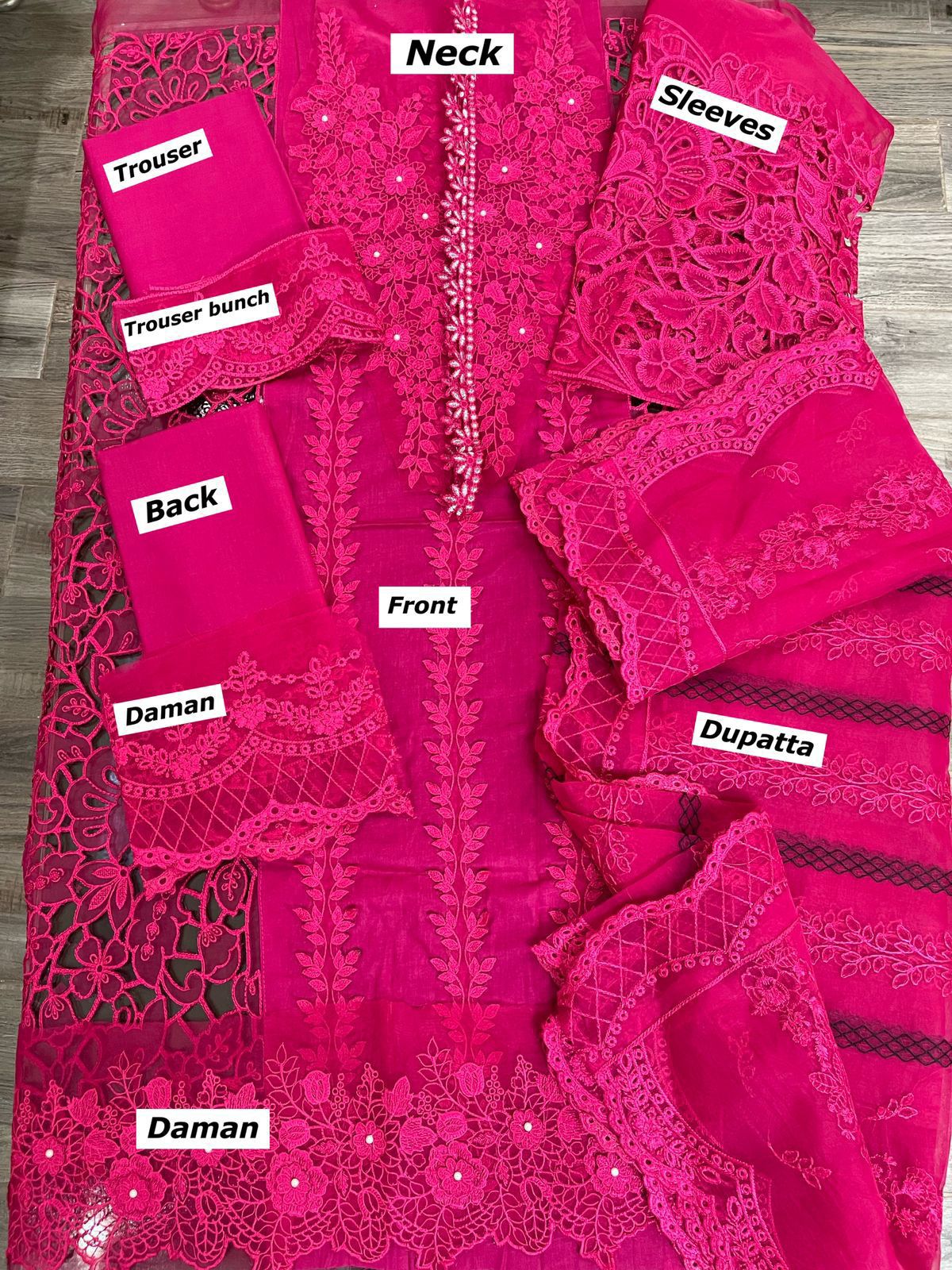 MARIA B - HEAVY EMBROIDERED - DYED COTTON - CUTWORK 3D FLOWERS - PINK
