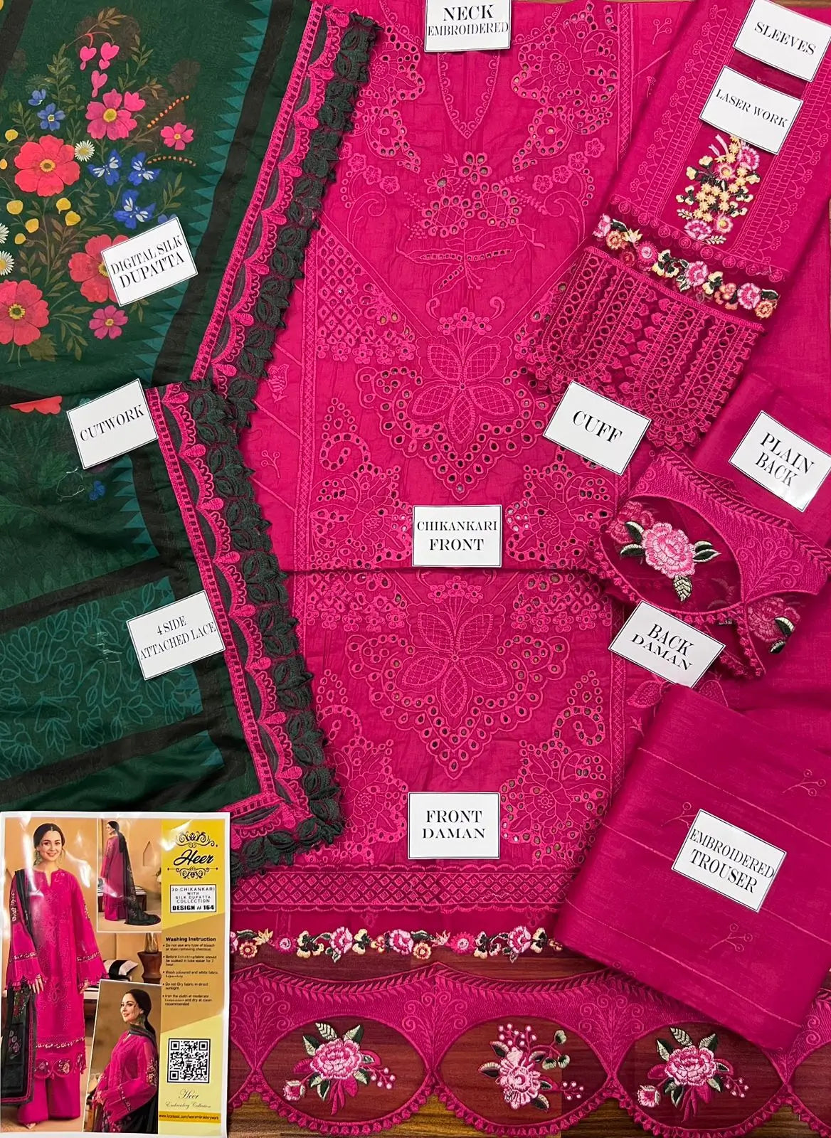 MARIA B - HEAVY EMBROIDERED - LAWN CHIKENKARI - DUPATTA DIGITAL SILK