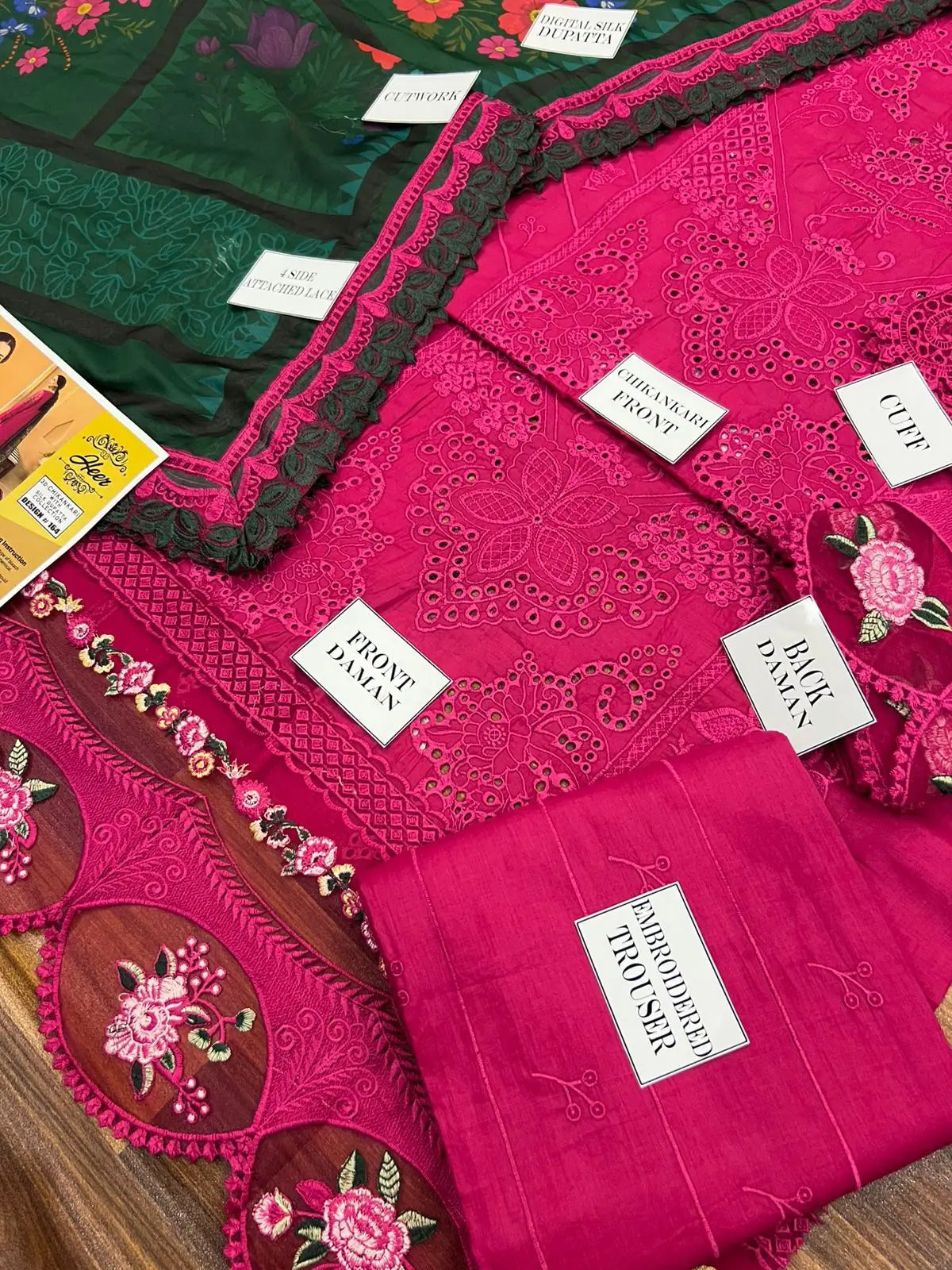 MARIA B - HEAVY EMBROIDERED - LAWN CHIKENKARI - DUPATTA DIGITAL SILK